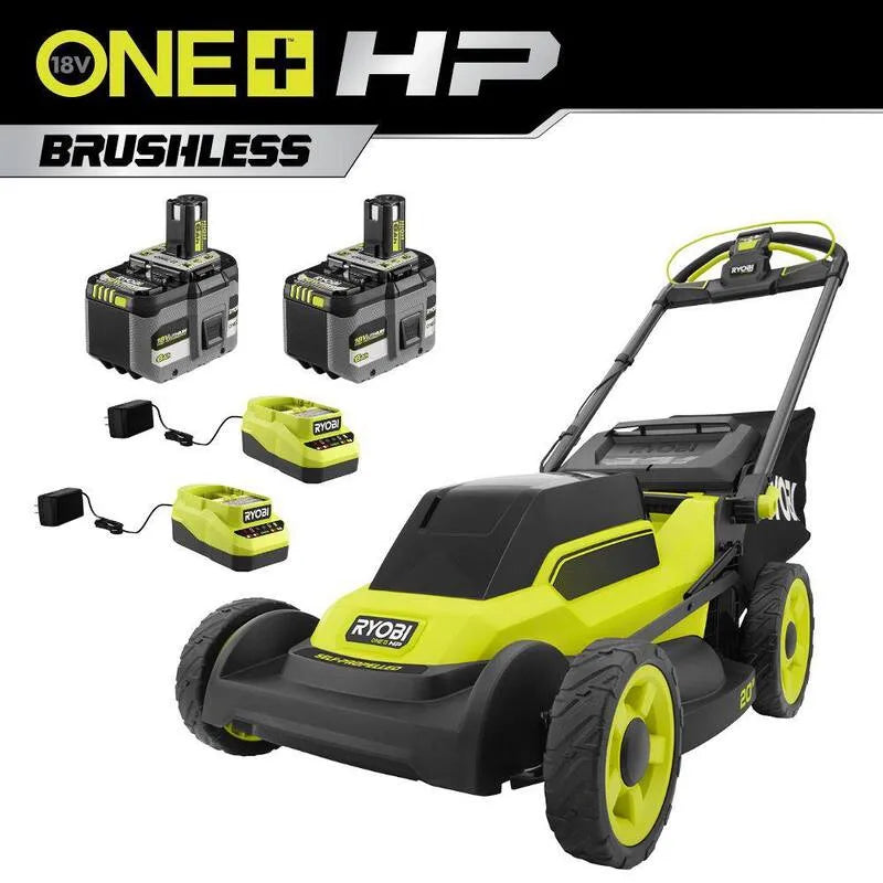 RYOBI HP 18V Tondeuse à gazon, 20 po, 6, 0 Ah Batteries et chargeurs, sans fil Design, sans pinceau, 6.0 Ah