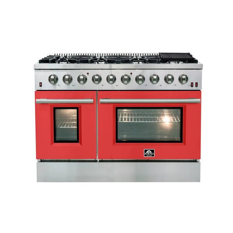 Gamme de gaz, 48 po, 6, 58 pi, acier inoxydable, appareil de cuisson au gaz avec la configuration du brûleur, rouge, 48 in, 6.58 cu. ft