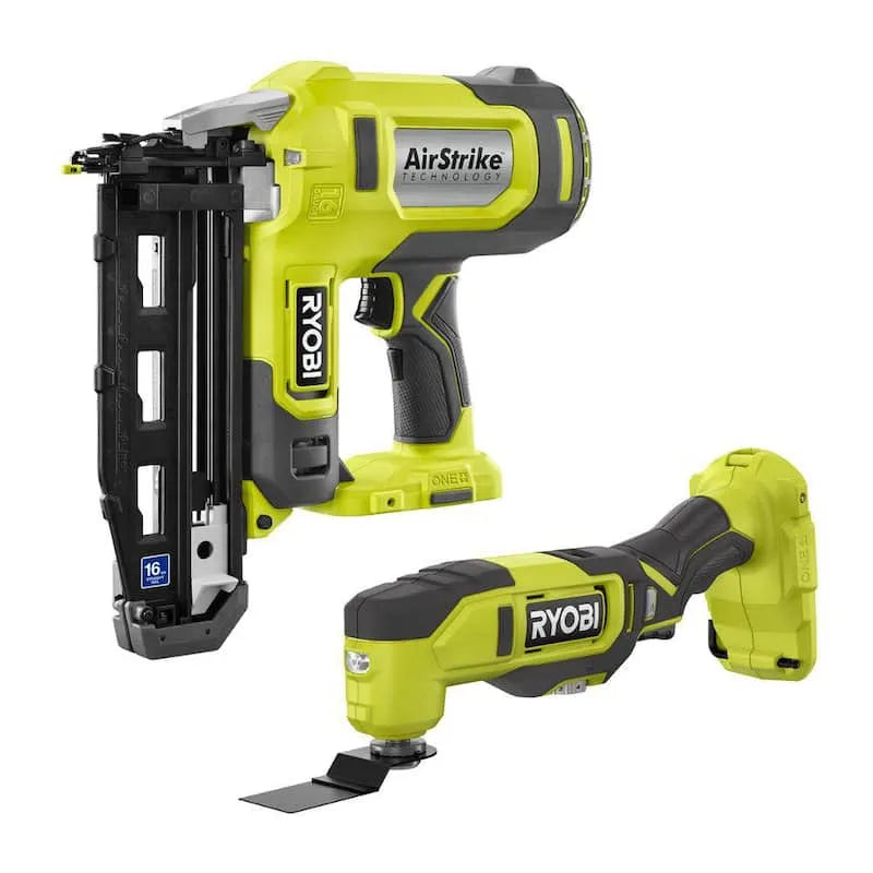 RYOBI 16-Gauge, 18V, sans fil Design, outils seulement, ONE+ 18V sans fil AirStrike cloueur de finition avec sans fil Multi-Outil