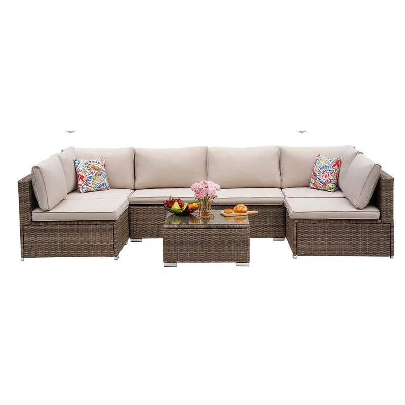 2-Pillows 1-Coffee 7 pièces Canapé et 1- 7-piéce, et 1-café, brun, 2-piétons, extérieur
