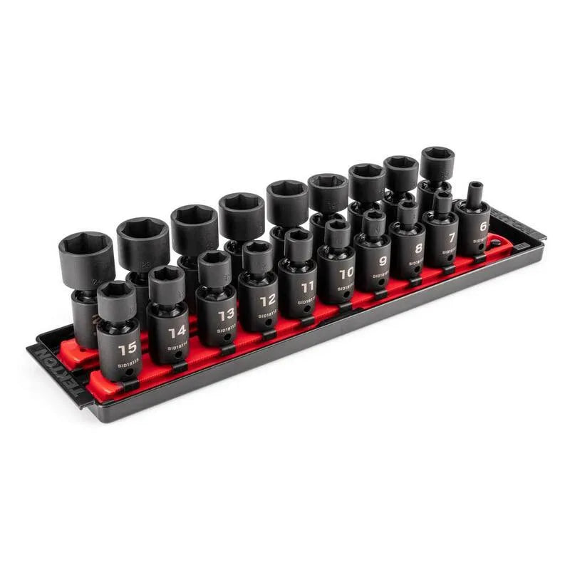 19 pièces 6-Point Ensemble de prises de courant universel point à choc, 6 points, 3/8 po, 24 mm, 19 pièces, 8 in, Noir, Ensembles de chaussettes à effet