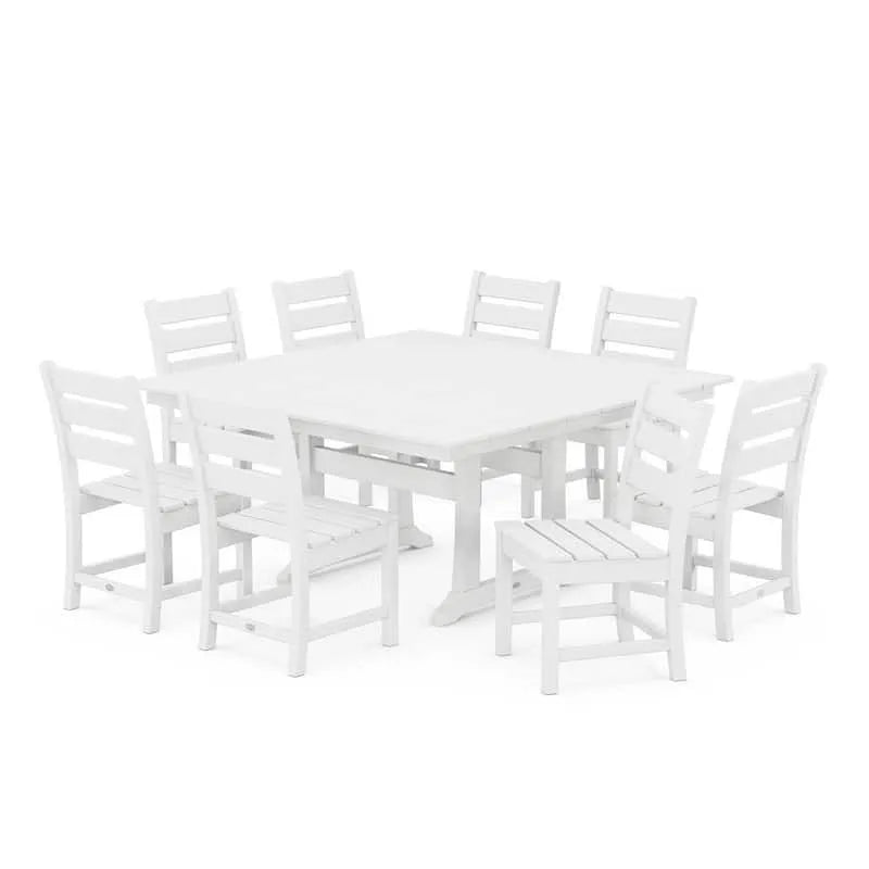 9 pièces Ensemble de repas extérieur carré en plastique Trestle 9 pièces, Grant, blanc