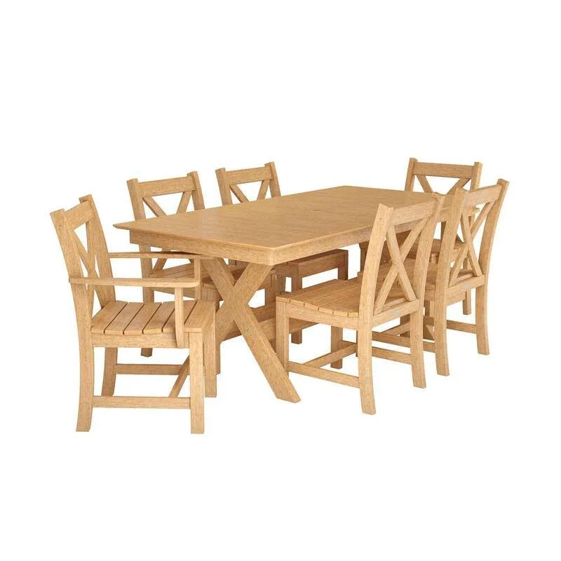 7 pièces Ensemble de salle à manger en plastique rectangulaire extérieur 7 pièces, classique