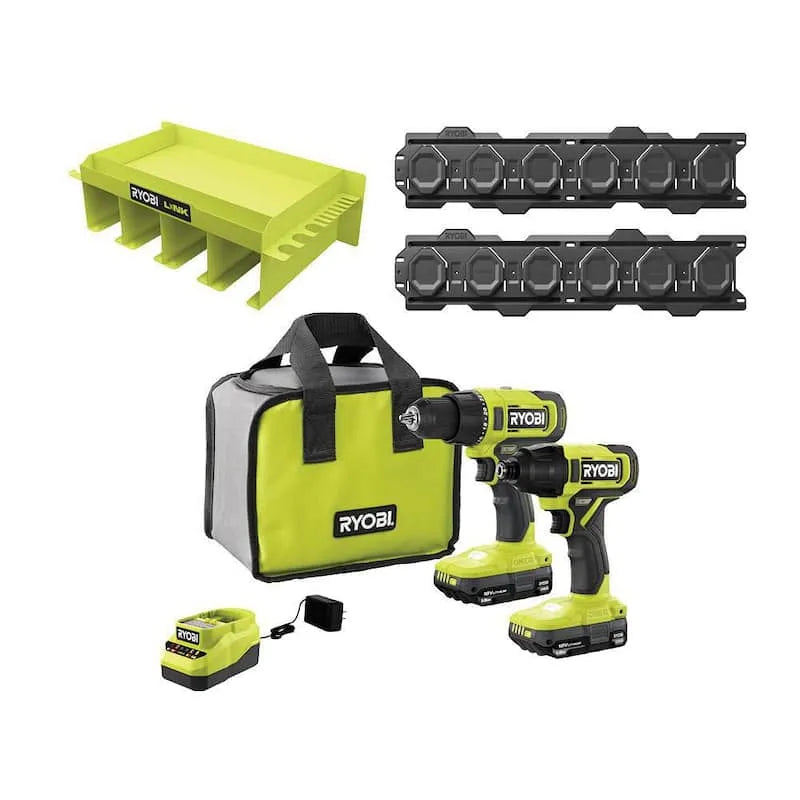 2-outil Kit Combo à 2 outils, 18V, visseuse à chocs, Tablette de l'organisateur de LINK et rails muraux, conception sans fil