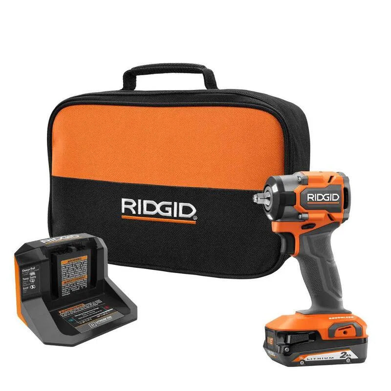 Kit de clé d'impact RIDGID, sans fil, compact et portable, 18V, 3/8 po, 2, 0 Ah, sans brosse, 8 in, 2.0 Ah