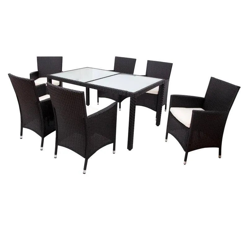 7 pièces Table à manger 7 pièces, extérieur, noir, patio, beige