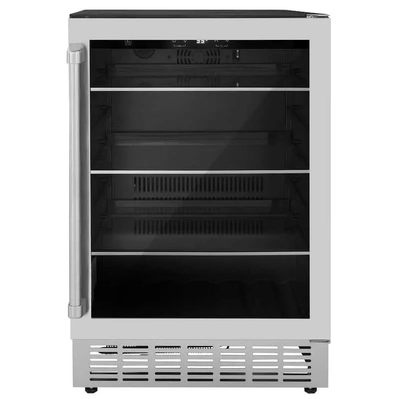 ZLINE Kitchen and Bath, Monument 24 po. Frigidaire à boissons monozone 154 canettes avec éclairage LED en acier inoxydable, Acier inoxydable brossé 430, Réfrigérateurs de boissons, 24 in