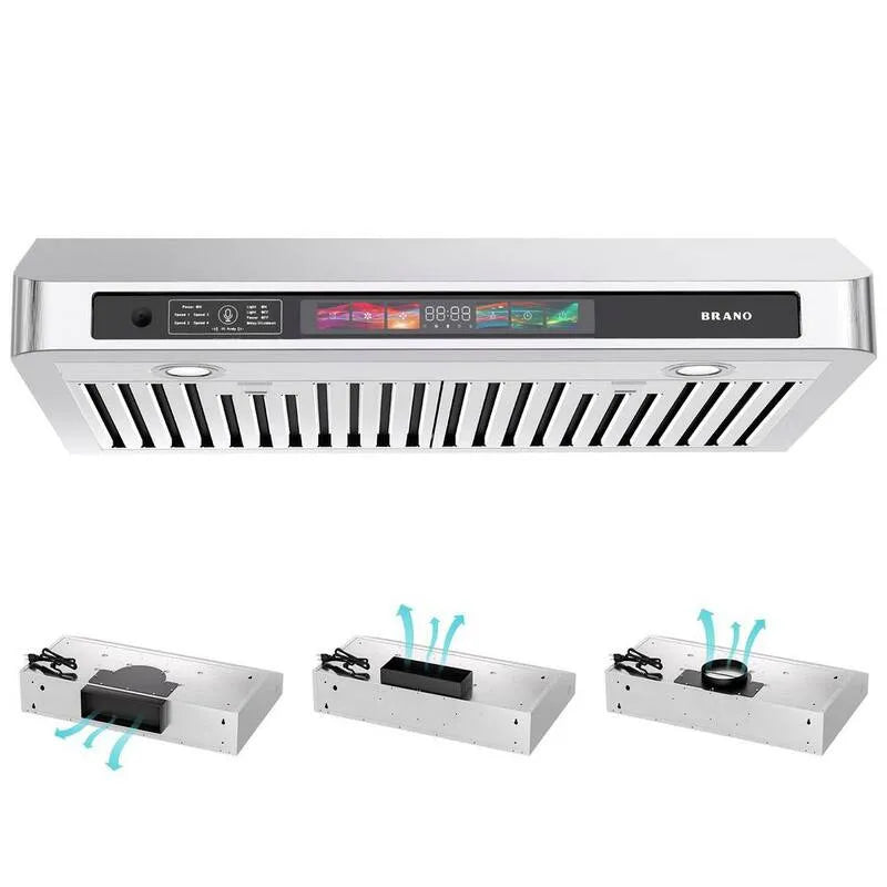Hotte aspirante, Hotte 900CFM, Acier inoxydable, 30 po, Système d'échappement de cuisine et de cuisson, Sous Cabinet, Argent, 30 in