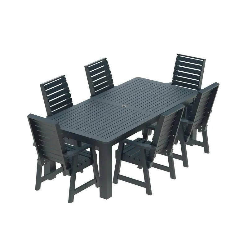 7 pièces en plastique recyclé Ensemble de salle à manger extérieur 7 pièces, Springville, Teck côtier, Ensembles repas de jardin