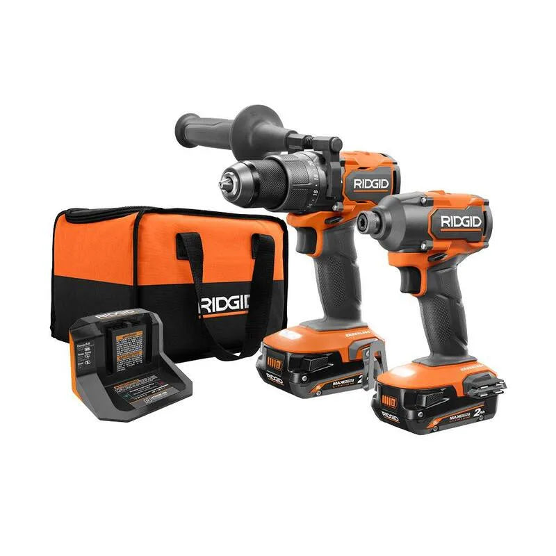 RIDGID 2-kit d'outils, sans fil, 18V, et sac à outils, visseuse à chocs, sans brosse