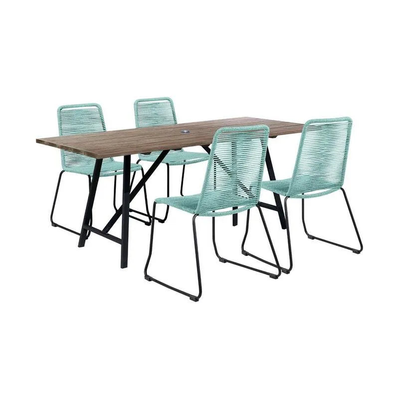 5 pièces Ensemble de repas en bois de pièce Rectangle extérieur 5 pièces, ensemble de repas en bois de Koala et Shasta Wasabi