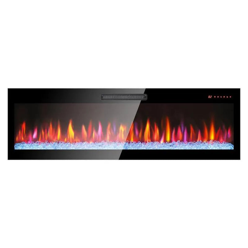 50 po, 50 po. Mont mural/Champ d'incendie électrique encastré avec télécommande et flamme multicolore en noir, mur-montable, 50 in