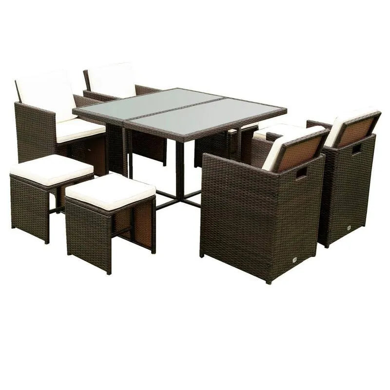 9 pièces Table à manger 9 pièces, 29. 1 po, 9 pièces, extérieur, brun, beige, 29.1 in