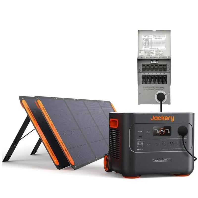 200W-Solar-Panel Output/6000W Générateur, 3000W, 6000W, 200W, 3000W Sortie/6000W Générateur solaire de démarrage à bouton poussoir avec deux panneaux solaires de 200W et commutateur de transfert