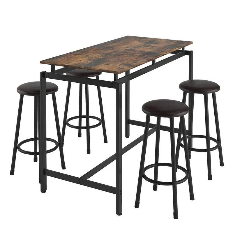 4-Stools 5 pièces Ensemble de repas extérieur en bois, 5 pièces, ensemble de repas extérieur en bois avec 4 tabourets