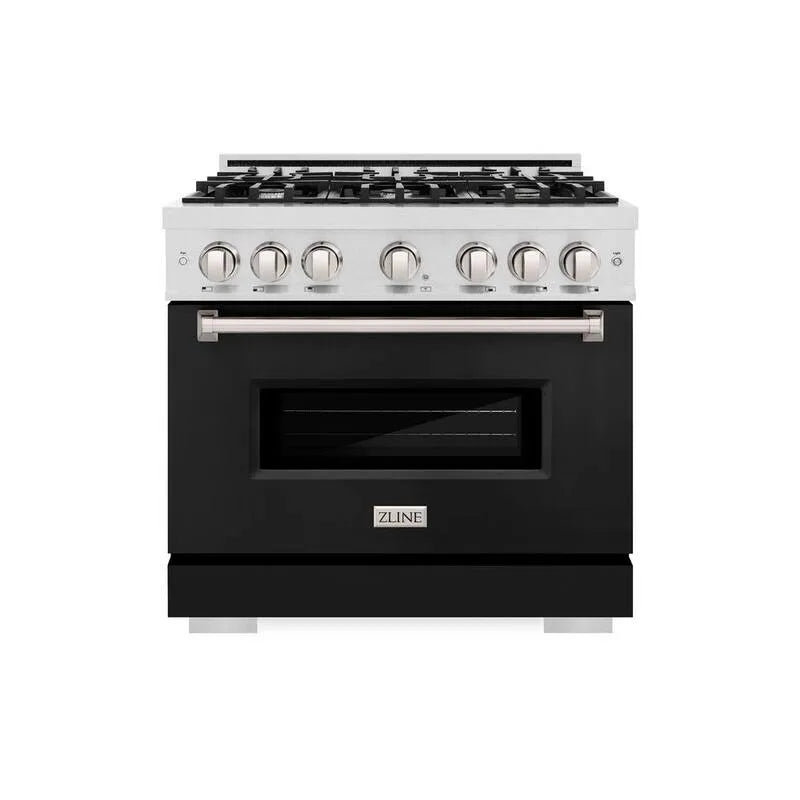 Four à double combustible de combustion 6-Burner, 36 po, acier inoxydable, cuisson convection, classique, noir mat, 36 in