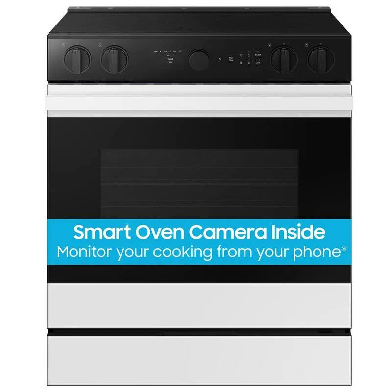 Samsung Electric cuisinière, 30 po, 6, 3 pi, 5 brûleurs, blanc, 30 in, 6.3 cu.ft, Verre blanc, gammes électriques à four unique