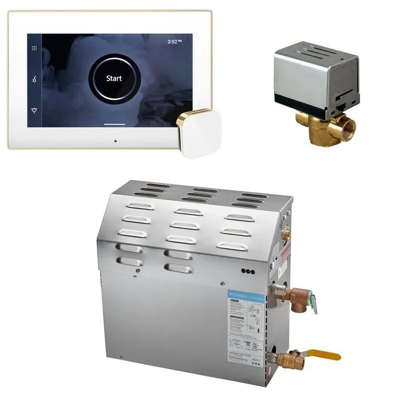 Générateur, 9000 W, 9 kW, Groupe générateur de douche à vapeur avec iSteamX commande en laiton poli blanc, Générateurs de vapeur pour douche