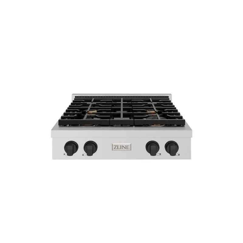 Cuisinière de porcelaine Burner 4-Burner, 30 po, Acier inoxydable, Autographe, Noir mat, 30 in