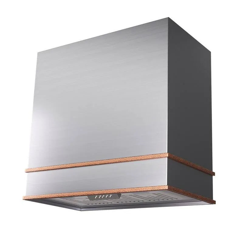 Hotte aspirante, Hotte de série, 600 CFM, 30 po, en acier inoxydable avec cuivre, LED et filtre à charbon, mur-montable, 30 in, Acier inoxydable brossé avec cuivre, Hottes murales