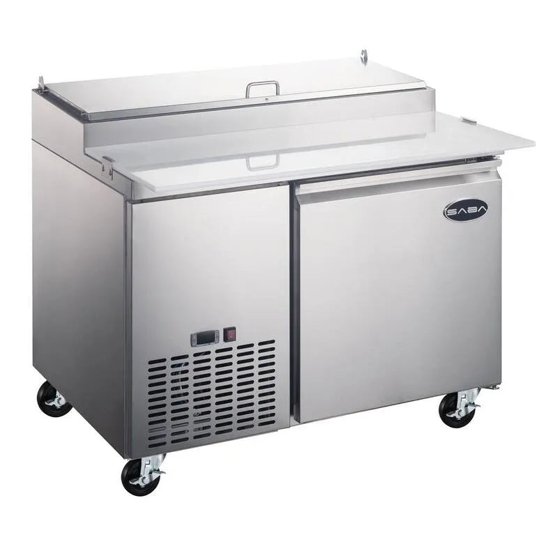 SABA, Réfrigérateur de table de préparation de pizza commerciale de 44. 5 po W 13 cu. ft., Acier inoxydable, Réfrigérateurs professionnels, 44.5 in