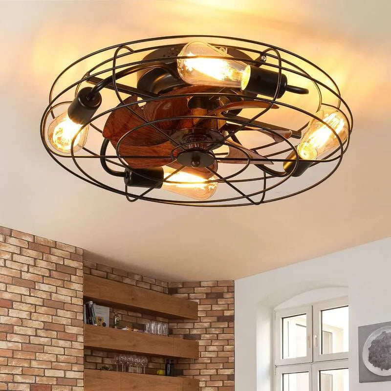 4-éclairage Ventilateur de plafond 4 lumière, 20 po, Télécommande, Mont Flush, intérieur, Bois, 20 in