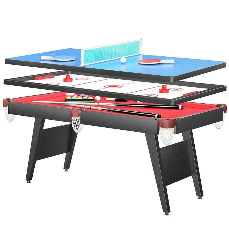fiziti, 3-in-1 3-en-1 Table multi-jeux 65 in. Ensemble de tables de jeux de Combo comprend des tables de billard, table de billard, table de hockey, Gris, Tables de jeux de combinaison
