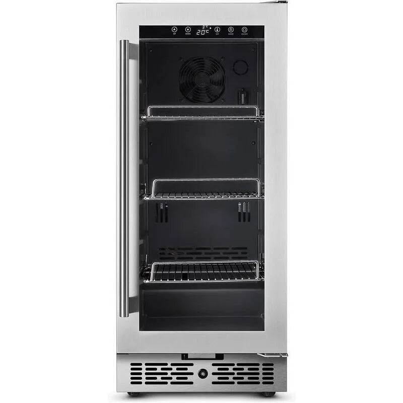 15 po, 15 po. Zone unique 100 Canettes Refroidisseur de boissons et de vin noir avec porte triple vitrée et serrure de porte, 15 in