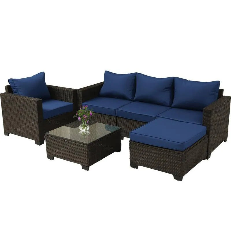 Canapé Sectionnel, Patio, Extérieur, Brun, Bleu, Salon Sièges modulaires, Bleu foncé, Canapés d'extérieur