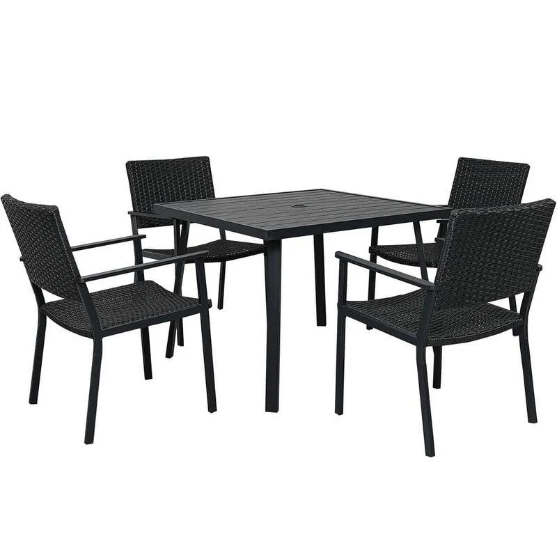 5 pièces Table à manger 5 pièces, extérieur, patio, métal, bois