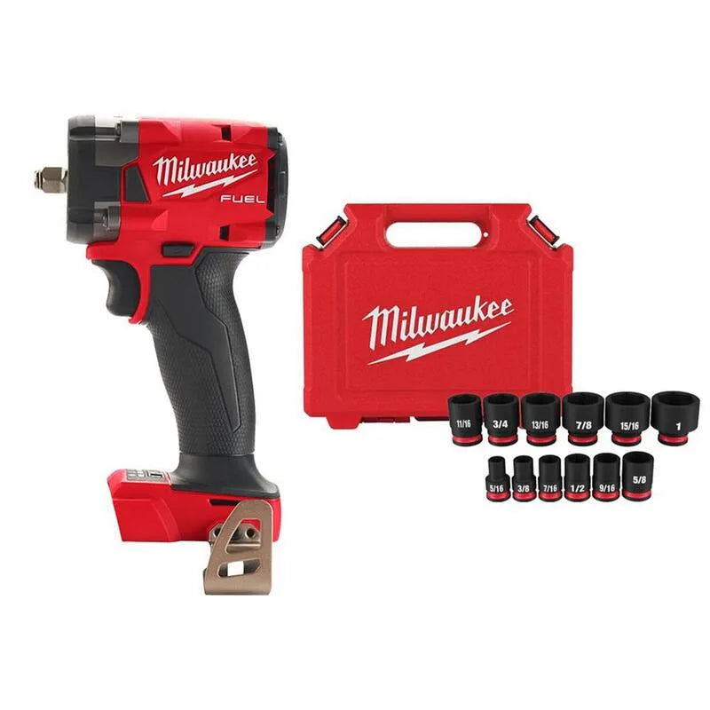 12 pièces Milwaukee GEN-3 Clé à chocs avec ensemble de chaussettes à chocs, 18V, 3/8 po, 12 pièces, conception sans fil, conception portable compacte, M18, 8 in