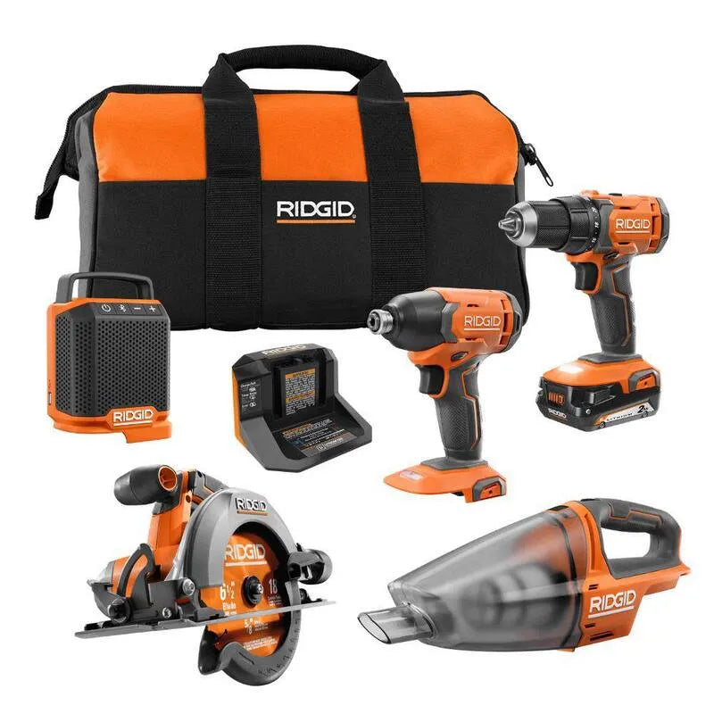 RIDGID 6-kit d'outils, 18V, sans fil de conception, et sac à outils, 2. 0 Ah, 2.0 Ah