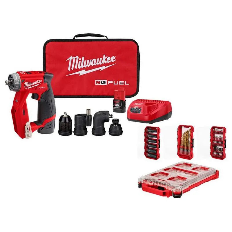 4-Heads 4-in-1 Kit de pilote de forage 4-en-1 de Milwaukee, 12V, 3/8 po, 4 têtes et ensemble de bit PACKOUT, sans fil, M12, 60, sans brosse, 8 in