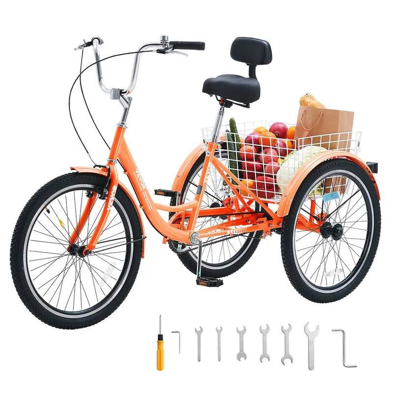 3-Wheeled Vélo de croisière en acier au carbone avec panier et siège, Trikes de vélos en acier au carbone, 26 po. Bicyclettes en acier au carbone, 26 po., 26 in