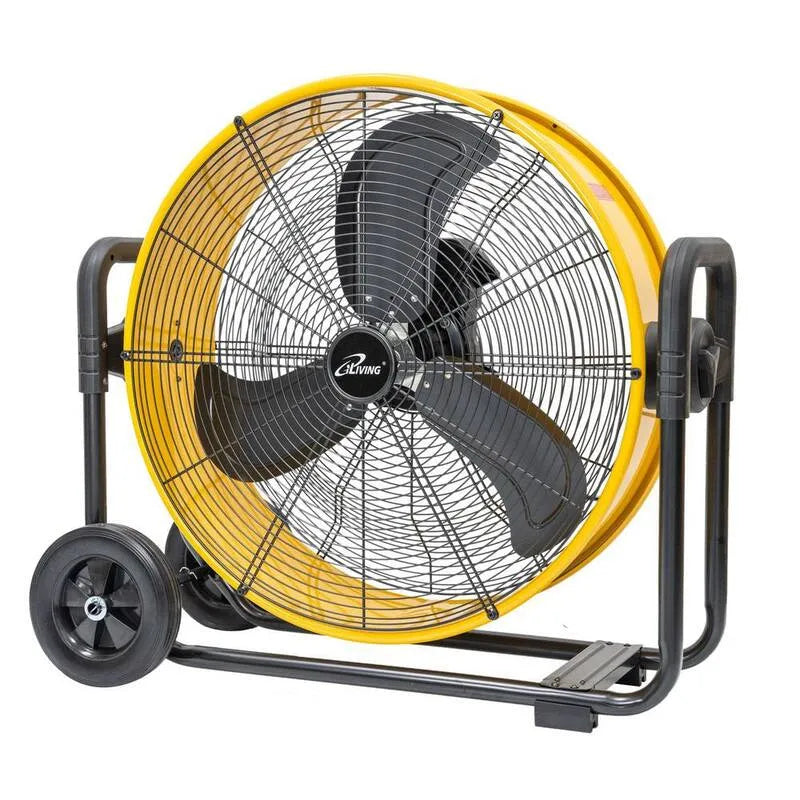 24 po, 24 po. Réglage de vitesse de moins de 24 po 7341 CFM Ventilateur de tambour à barillet à haute vitesse en jaune avec moteur DC, 7341 CFM, 24 in