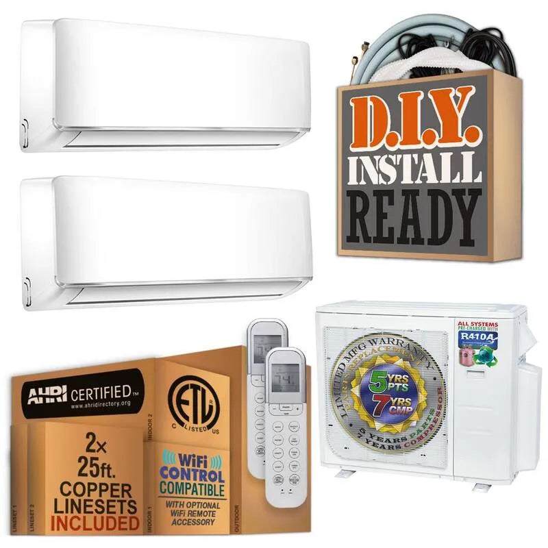 220-Volt Mini système de fractionnement sans conduit 220 volts, murale, fonction de chauffage, 2, 25 tonnes, 27000 BTU, Blanc, Systèmes multisplit
