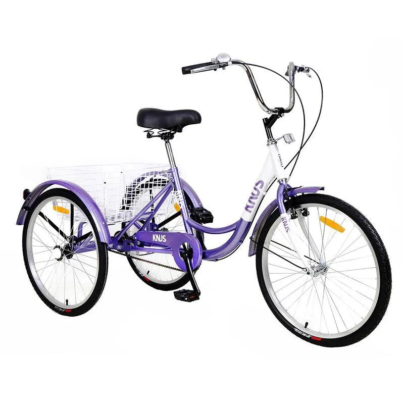 3-Wheel, 24 po, Vélos 3-Wheel, Vélos de croisière à roues avec grand panier d'achat pour les femmes et les hommes, 24 in, Pourpres/Lavandes