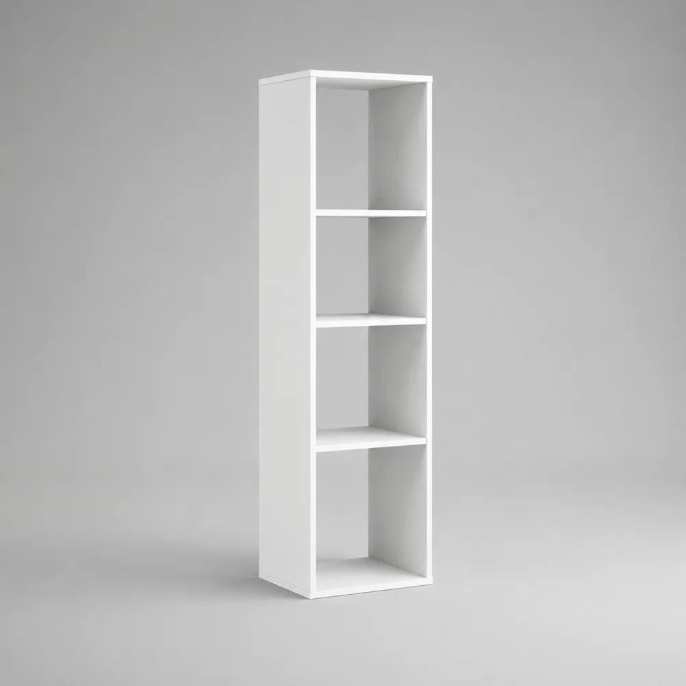 Bibliothèque colonne en panneaux de particules mélaminés, 4 niches, blanche, 40 × 30 × 150 cm