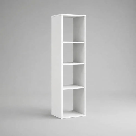 Bibliothèque colonne en panneaux de particules mélaminés, 4 niches, blanche, 40 × 30 × 150 cm