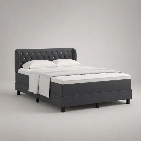 Ensemble lit double en tissu gris anthracite 160 x 200 cm avec matelas à ressorts ensachés et tête de lit capitonnée