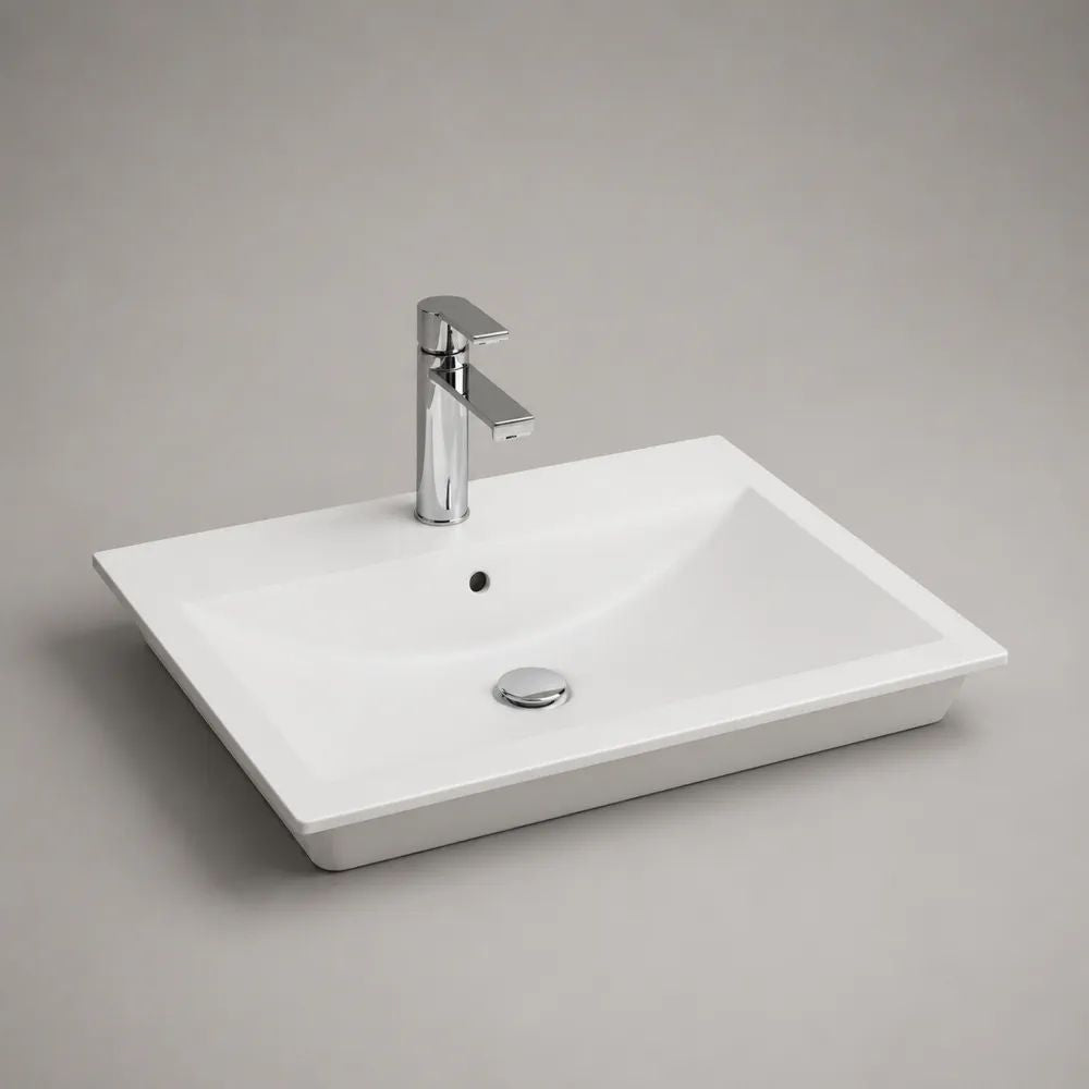 Lavabo rectangulaire à encastrer en céramique blanche, 60 × 46 × 14 cm