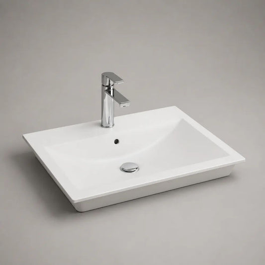 Lavabo rectangulaire à encastrer en céramique blanche, 60 × 46 × 14 cm