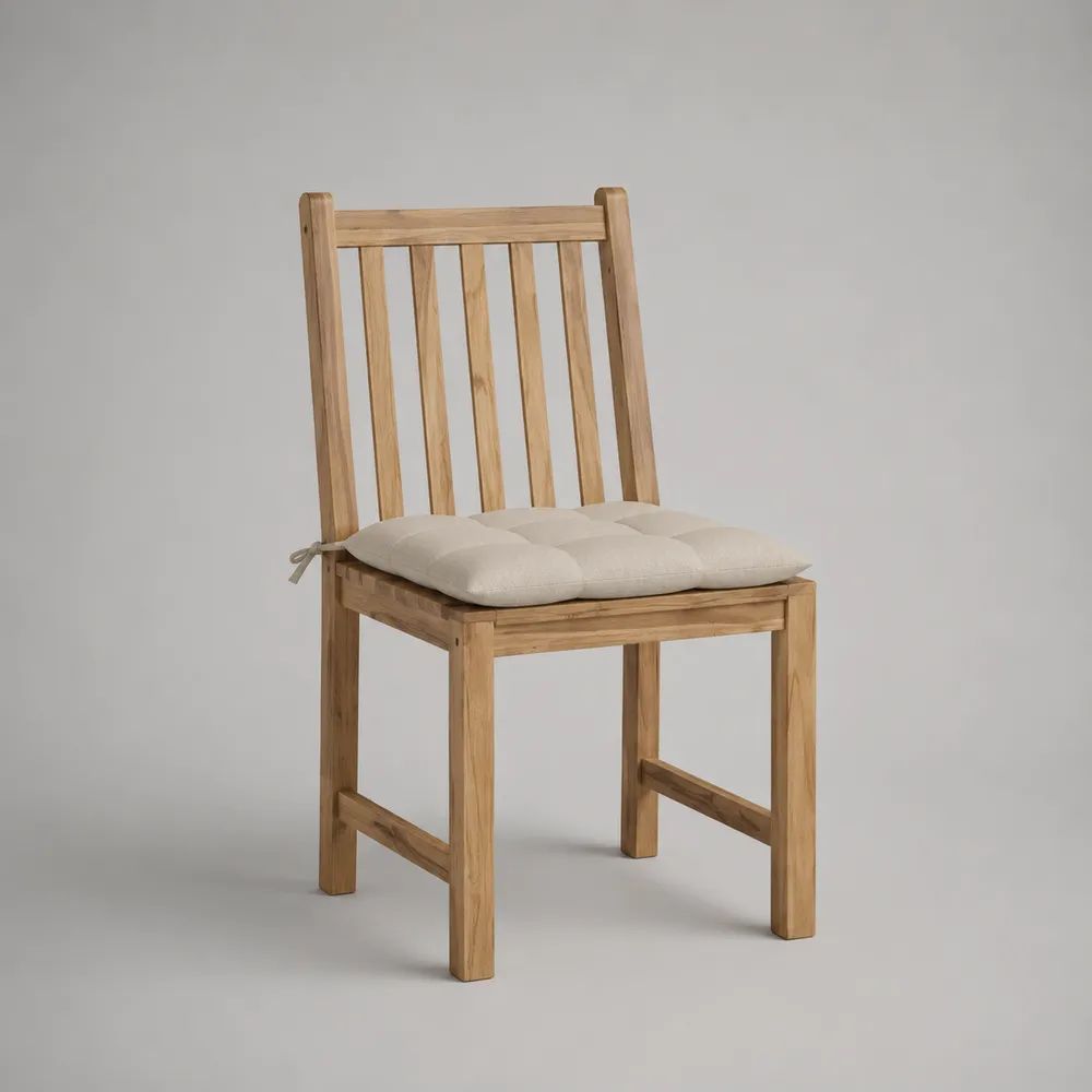 Chaise de jardin en acacia massif naturel avec coussin beige, 46 x 52 x 89 cm