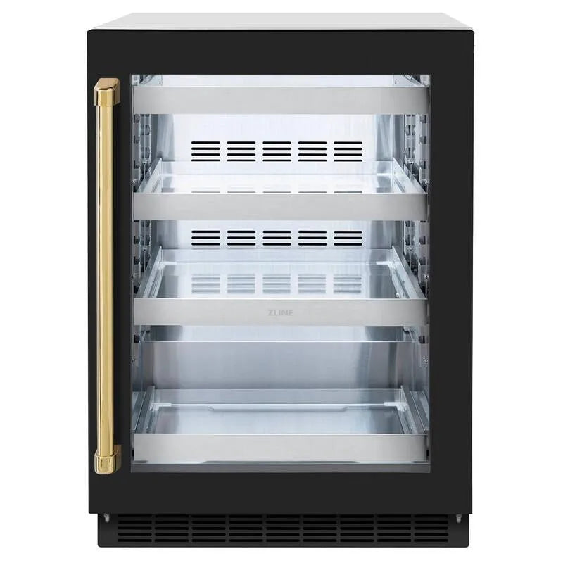 Touchstone 24 po, Touch Controls Zone unique 151 canettes Boissons et Refroidisseur de vin avec Porte en verre en Noir mat et Or poli, Noir mat, 24 in