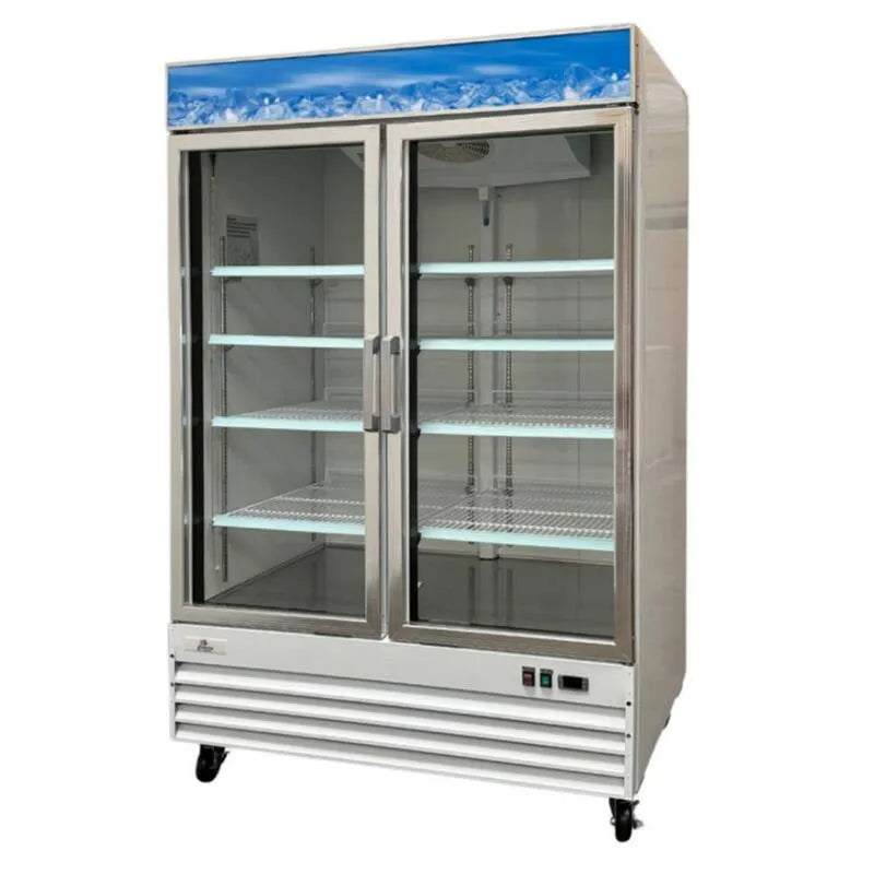 Cooler Depot, Série SG 53 po. W 45 cu. ft. Deux battants porte en verre portée dans marchand frigo commercial en blanc, Réfrigérateurs professionnels, 53 in