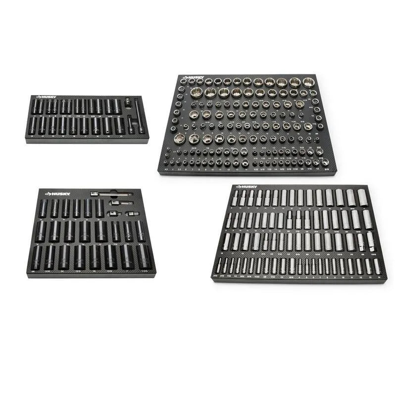 Husky 250 pièces Drive Chrome et ensemble de chaussettes impact, 1/4 po, 8 po, 2 po., 4 in, 8 in, 2 in
