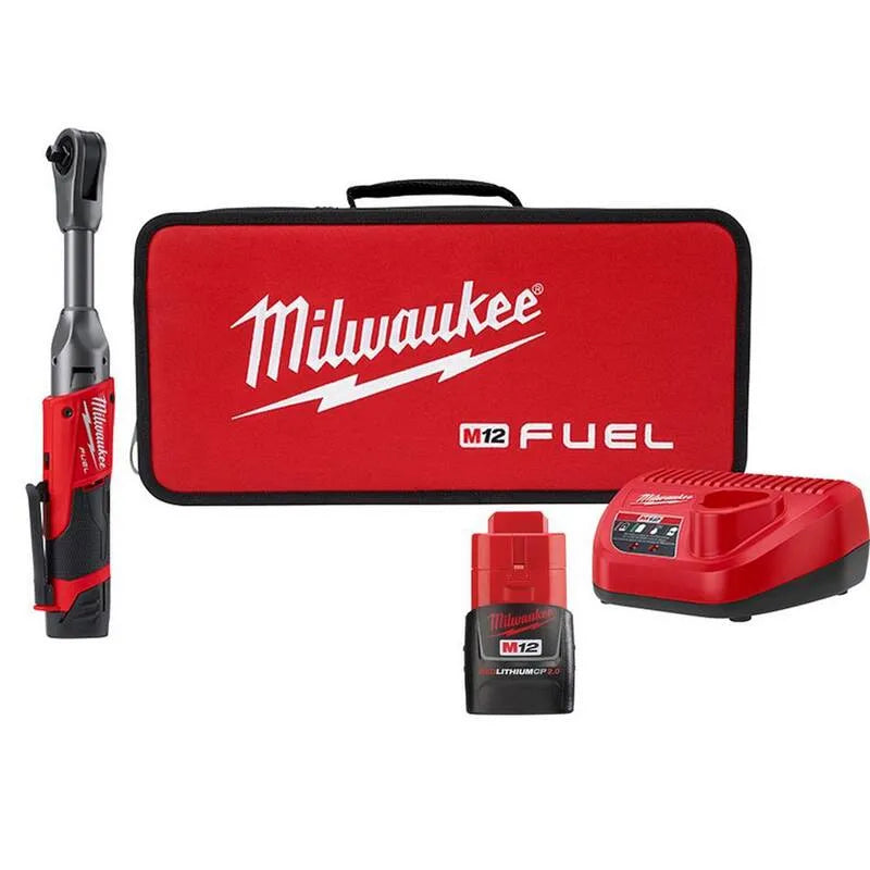 Kit de cliquet à orifice étendu Milwaukee 2. 0Ah, 12V, 3/8 po, sans fil, M12, sans pinceau, 8 in, 2.0Ah