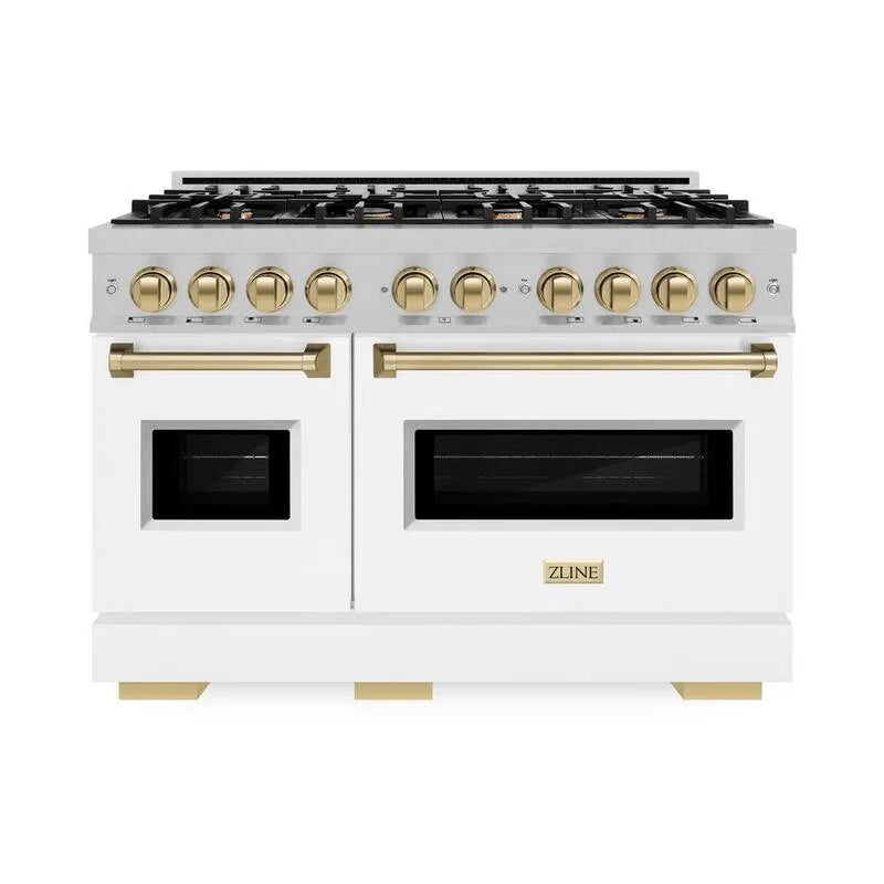 Four à combustible double feu 8-Burner, 48 po, acier inoxydable, blanc mat et bronze, classique, 48 in