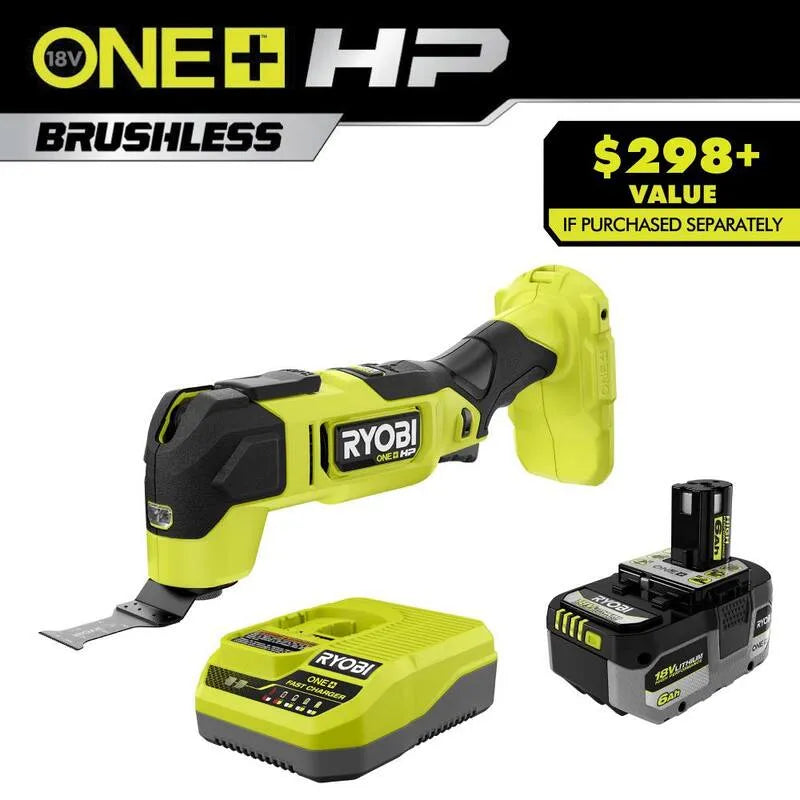 RYOBI HP 18V batterie et kit de chargeur, 6, 0 Ah, sans brosse, 6.0 Ah, Vert, Outils à oscillation