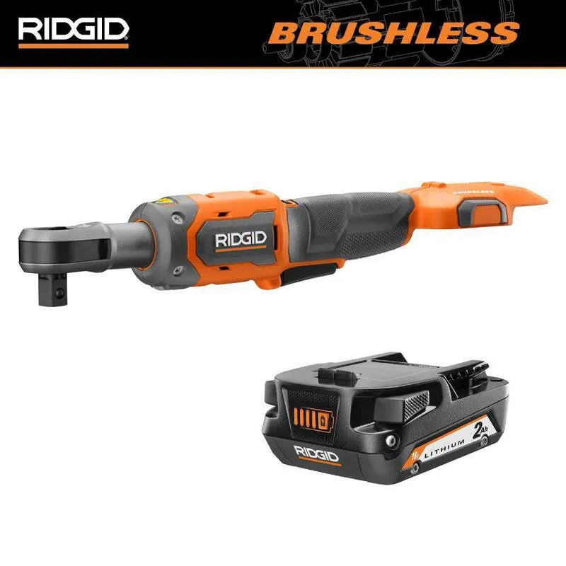 RIDGID, sans fil, 18V, 1/2 po, Ratchet avec batterie à lithium-ion 2. 0 Ah, sans brosse, 2 in, 2.0 Ah
